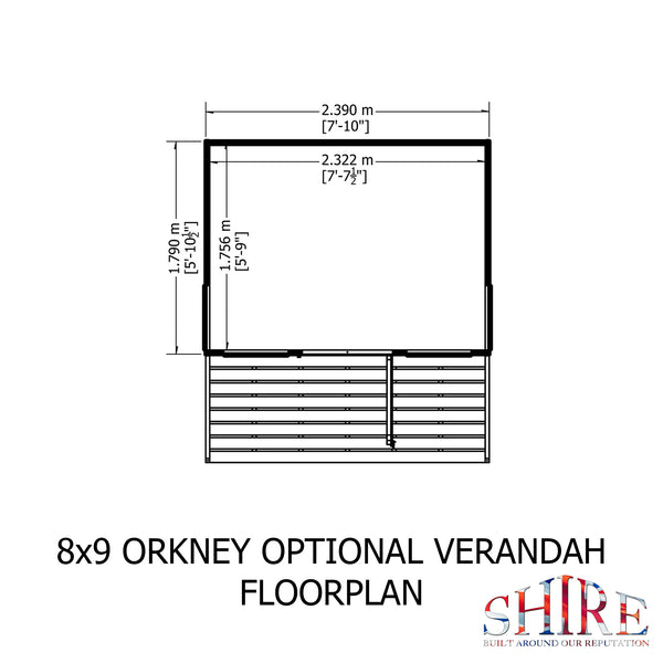 Orkney 8x9 Garden Shed with veranda 12mm Shiplap T&G