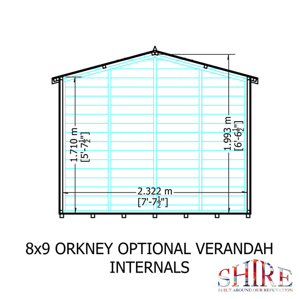 Orkney 8x9 Garden Shed with veranda 12mm Shiplap T&G