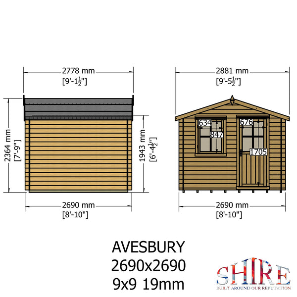 Shire Avesbury 9x9 Log Cabin 19mm interlock  Cladding - Best Shed