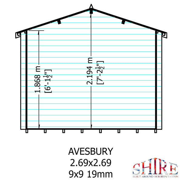 Shire Avesbury 9x9 Log Cabin 19mm interlock  Cladding - Best Shed