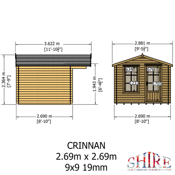 Shire Crinan 9x9 Log Cabin 19mm interlock  Cladding - Best Shed