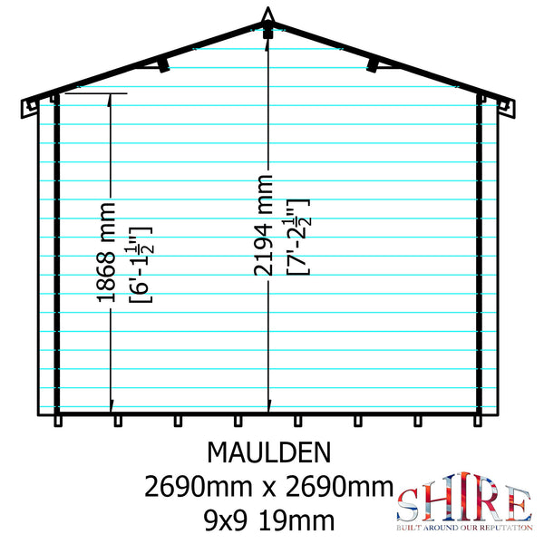 Shire Maulden with verandah 9x9 Log Cabin 19mm interlock Cladding - Best Shed