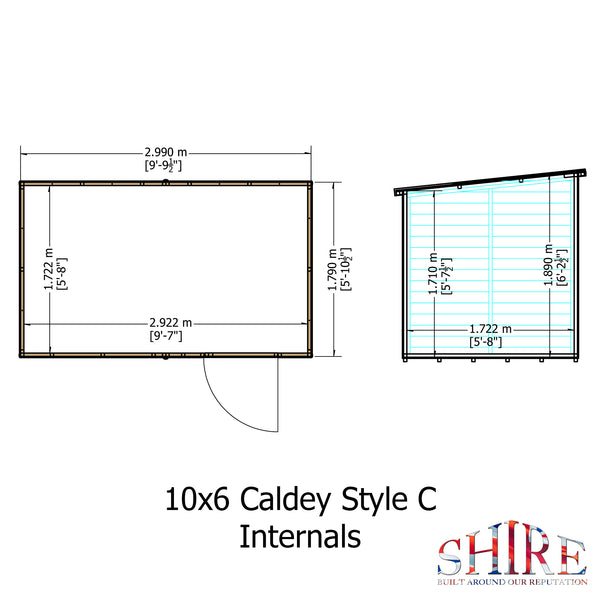 Caldey Single Door 10x6 style C 12mm Shiplap  Garden Shed