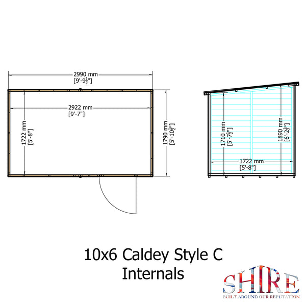 Caldey Single Door 10x6 style C 12mm Shiplap  Garden Shed