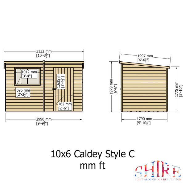 Caldey Single Door 10x6 style C 12mm Shiplap  Garden Shed