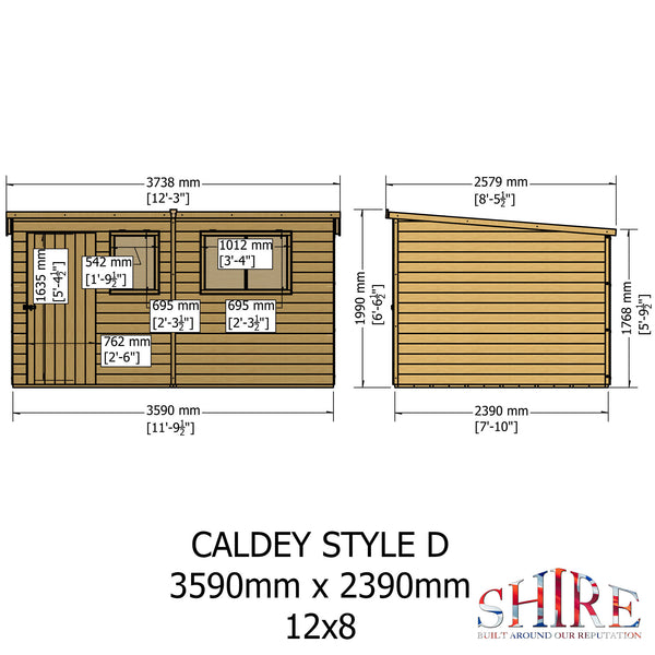 Caldey 12x8 single door style D Garden Shed 12mm Shiplap