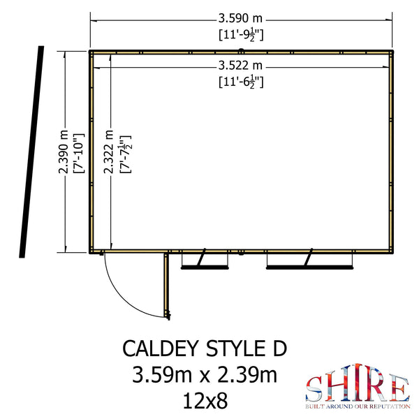 Caldey 12x8 single door style D Garden Shed 12mm Shiplap