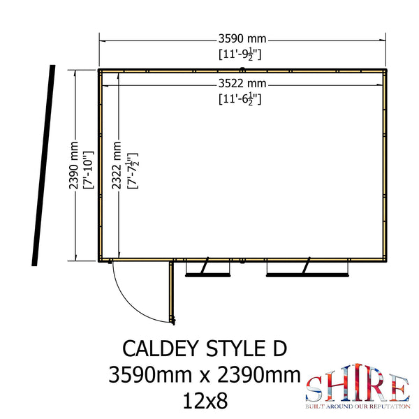 Caldey 12x8 single door style D Garden Shed 12mm Shiplap