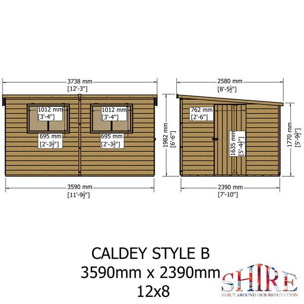 Caldey Single door style B  12x8 12mm Shiplap Garden Shed