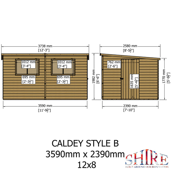 Caldey Single door style B  12x8 12mm Shiplap Garden Shed