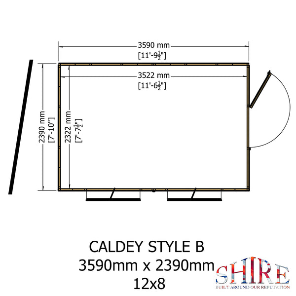 Caldey Single door style B  12x8 12mm Shiplap Garden Shed