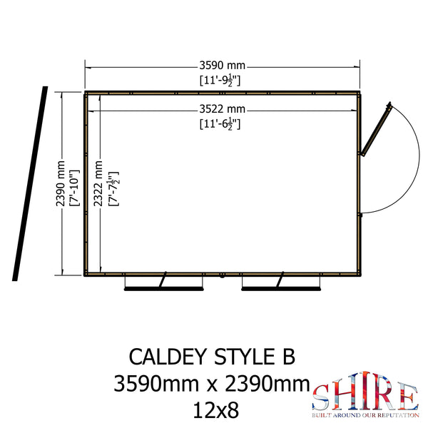 Caldey Single door style B  12x8 12mm Shiplap Garden Shed