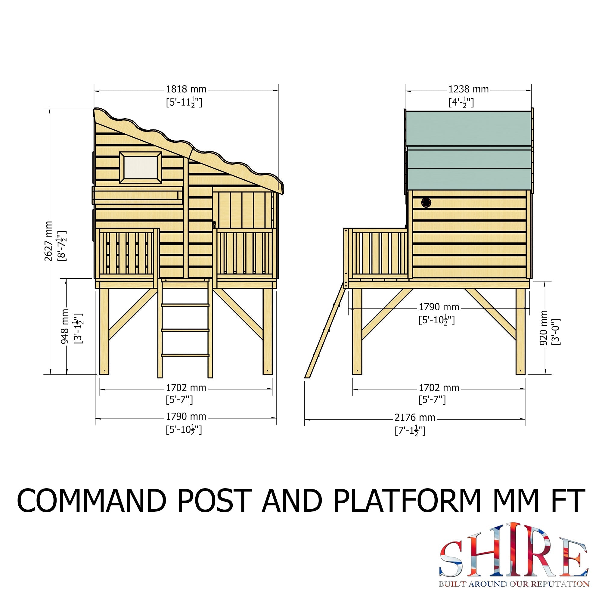 Shire Command Post on Platform 6x4 Childrens Playhouse with 12mm Shiplap cladding - Best Shed