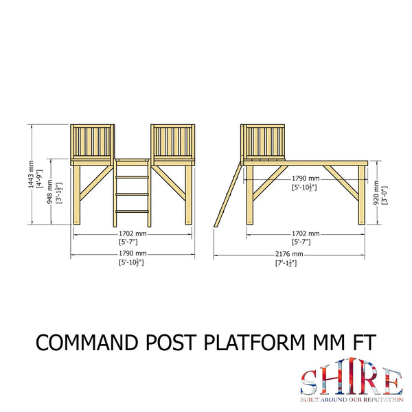 Shire Command post on platform with Slide 6x4 Childrens Playhouse with 12mm Shiplap interlocking cladding
