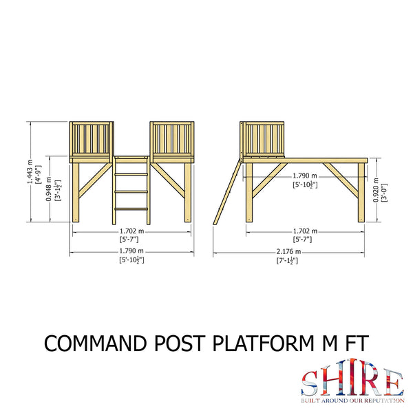 Shire Command post on platform with Slide 6x4 Childrens Playhouse with 12mm Shiplap interlocking cladding
