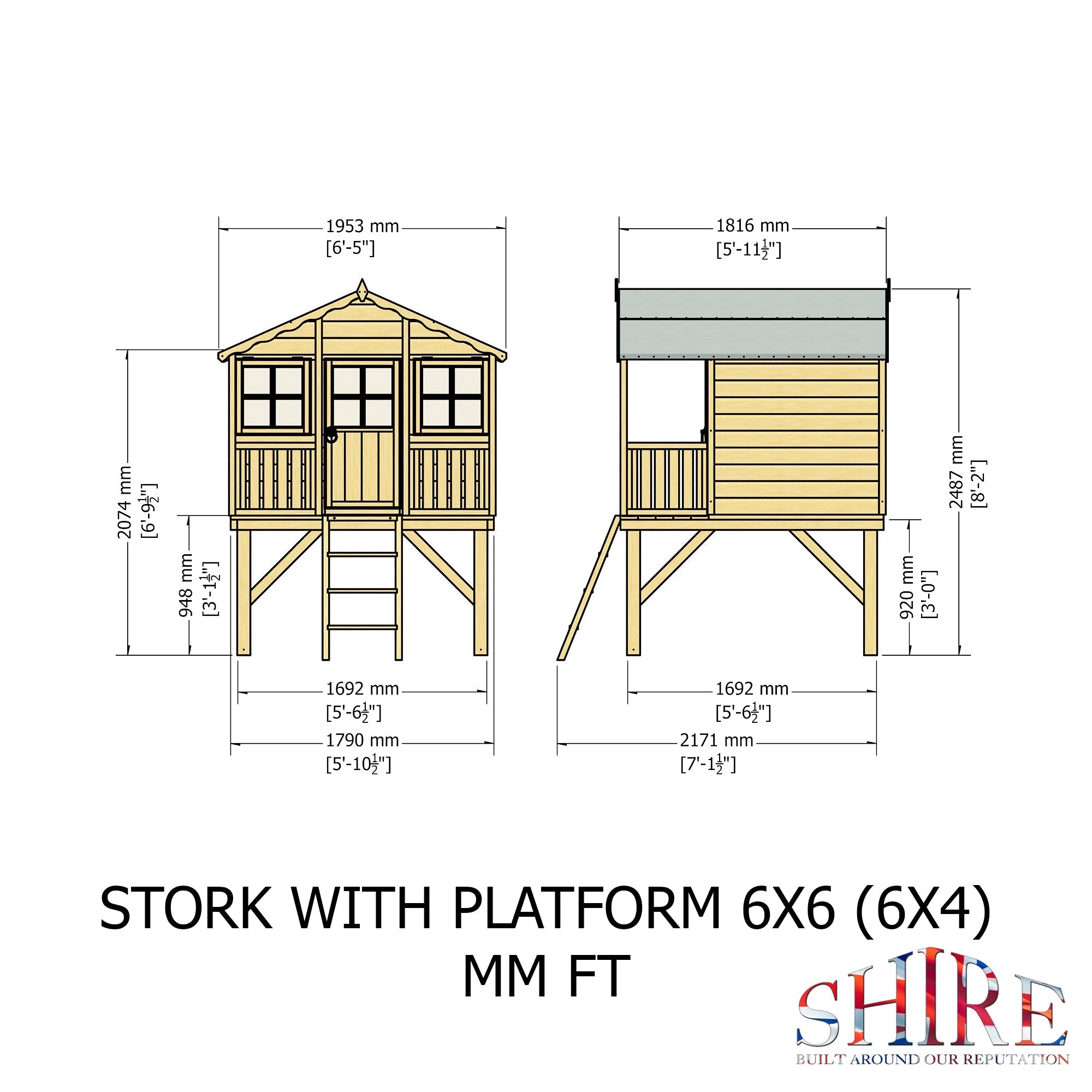 Shire Stork on platform 6x4 Childrens Playhouse with 12mm Shiplap cladding - Best Shed