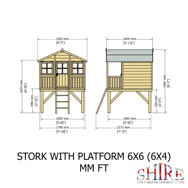 Shire Stork on platform 6x4 Childrens Playhouse with 12mm Shiplap cladding - Best Shed