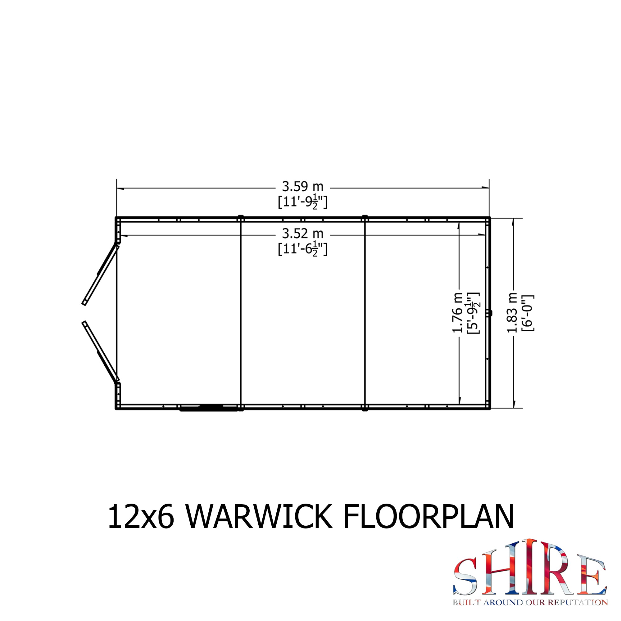 Shire Warwick Double Door 12x6 12mm interlock Clad wooden Shed - Best Shed