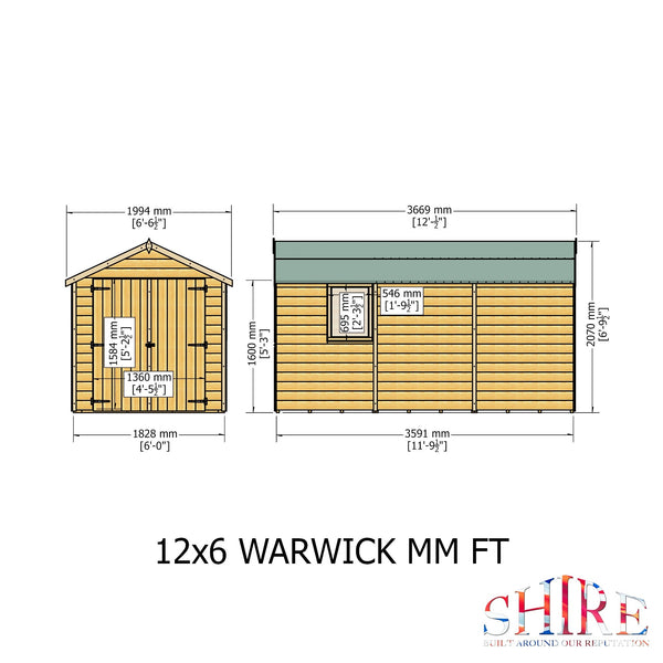 Shire Warwick Double Door 12x6 12mm interlock Clad wooden Shed - Best Shed