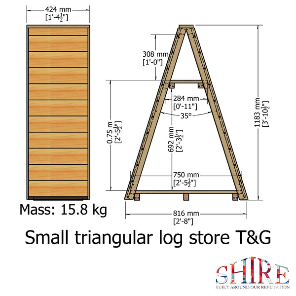 Shire Small Triangular Log Store interlock Pressure Treated 820Wx425D - Best Shed