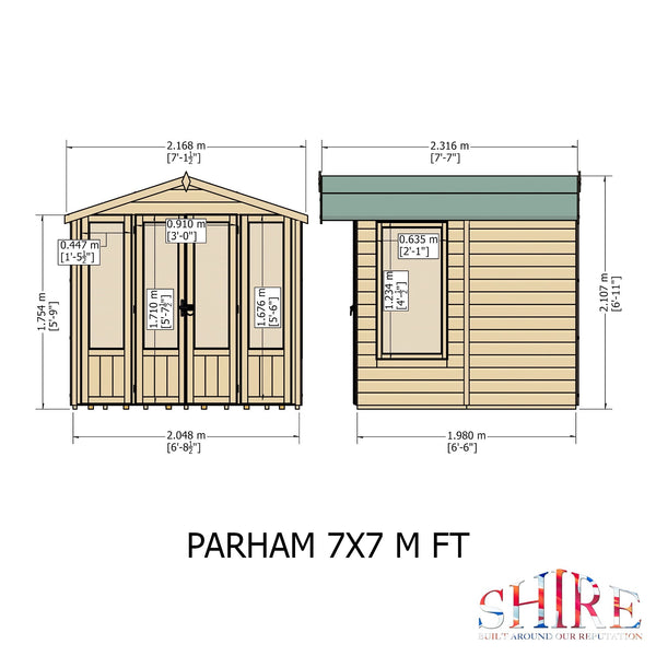 Shire Parham 7x7 12mm interlock Clad wooden Summerhouse - Best Shed