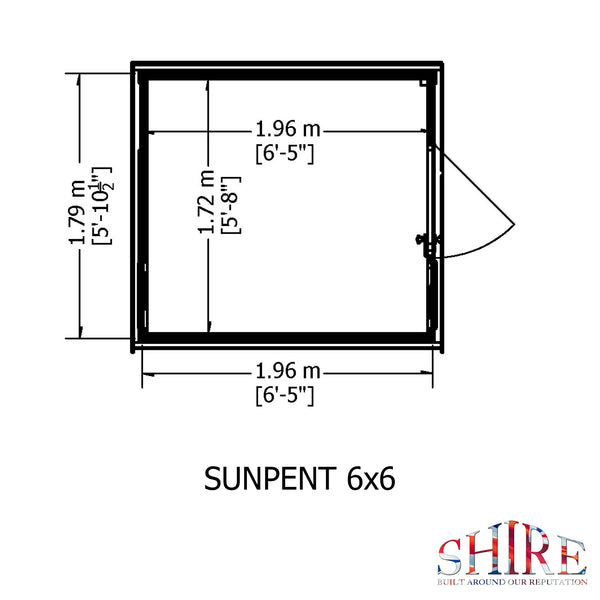 6x6 Sun Pent Potting Shed Style B Single Door 12mm Shiplap