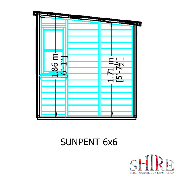 6x6 Sun Pent Potting Shed Style B Single Door 12mm Shiplap