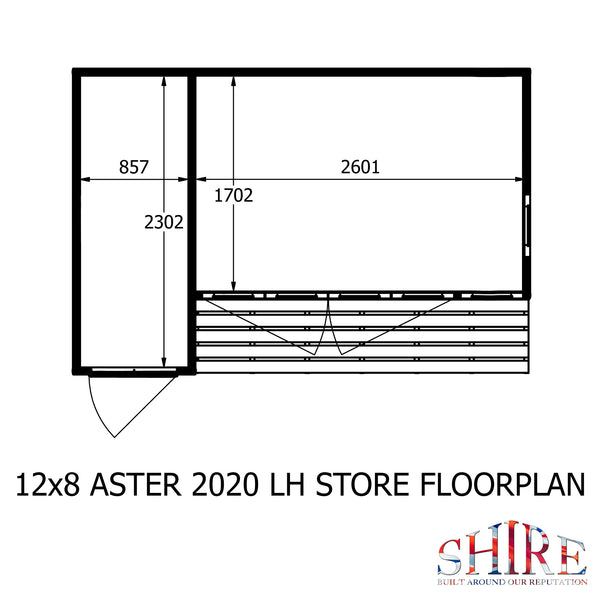Aster 12x8 Left Hand Storage unit and Summerhouse 12mm Shiplap