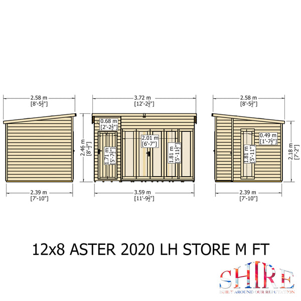 Aster 12x8 Left Hand Storage unit and Summerhouse 12mm Shiplap