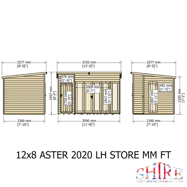 Aster 12x8 Left Hand Storage unit and Summerhouse 12mm Shiplap