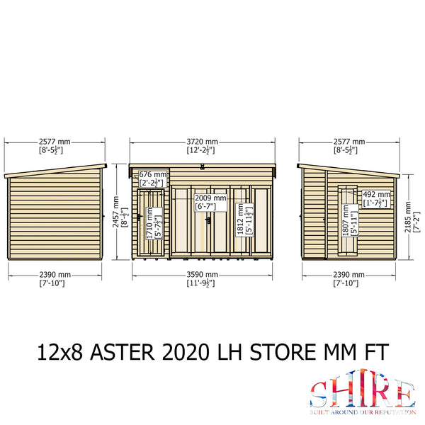 Aster 12x8 Left Hand Storage unit and Summerhouse 12mm Shiplap