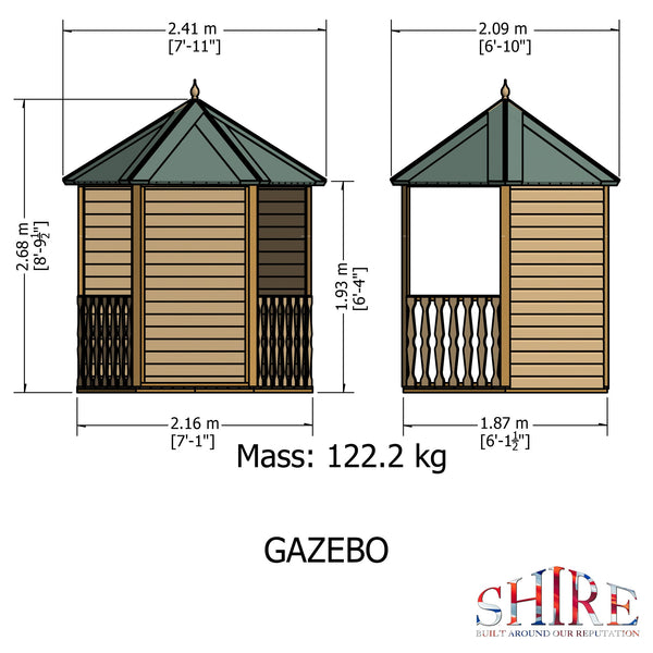Shire Large 8x7 Gazebo Hexagonal Summerhouse