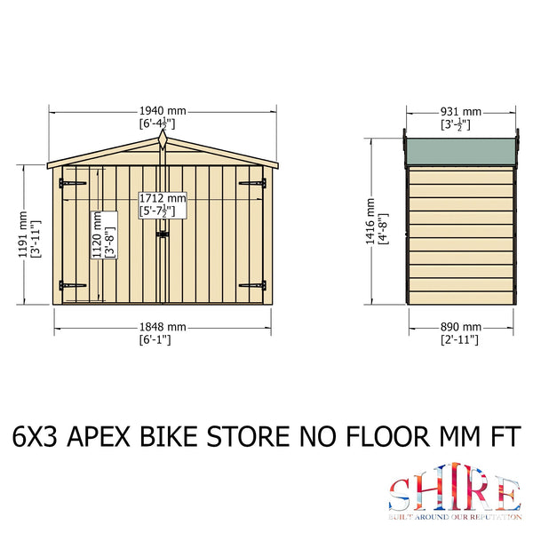 Shire Apex Bike Store Shiplap no floor 6x3 - Best Shed