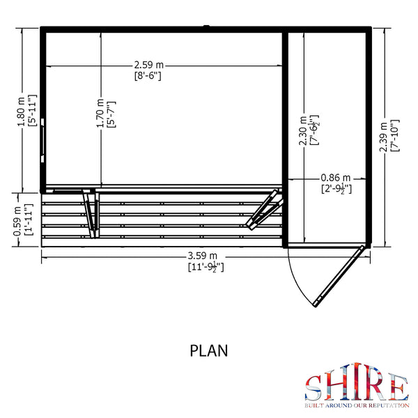 Aster 12x8 Right Hand Storage and Summerhouse 12mm Shiplap