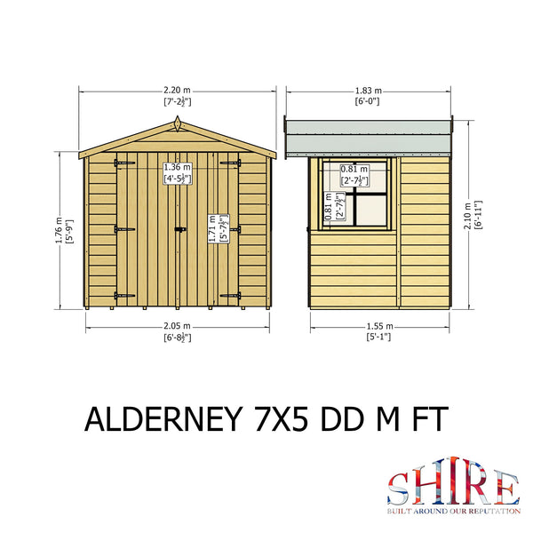 Shire 7x5 double door apex shed 12mm shiplap interlock cladding
