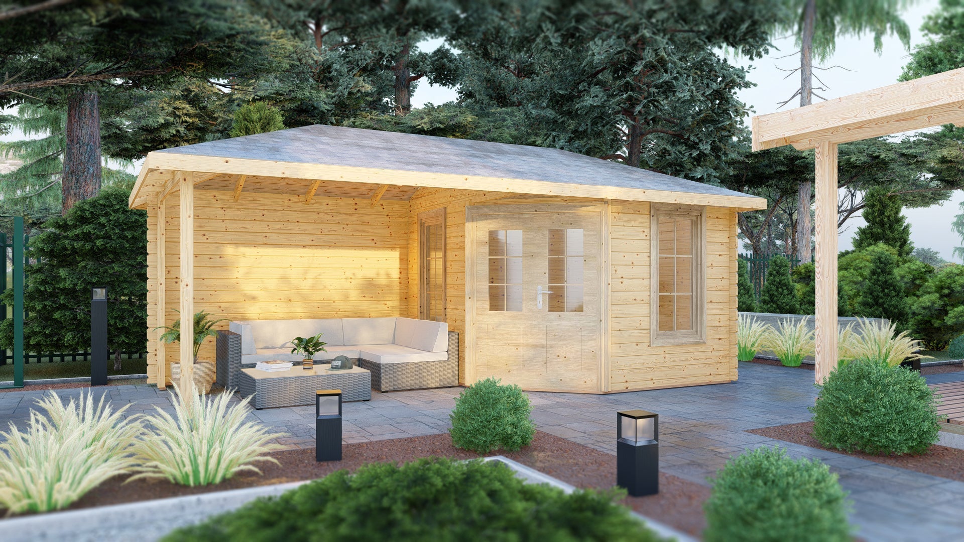 Shire Amarrillo 20x10 Log Cabin and Shelter combination 44mm cladding - Best Shed