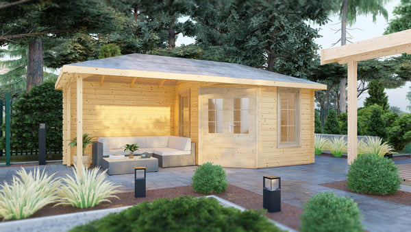 Shire Amarrillo 20x10 Log Cabin and Shelter combination 44mm cladding - Best Shed