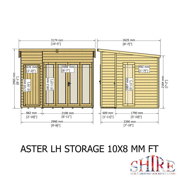 Aster 10x8 Left Hand Storage and Summerhouse 12mm Shiplap