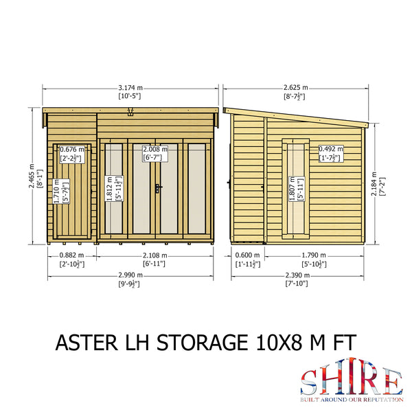 Aster 10x8 Left Hand Storage and Summerhouse 12mm Shiplap