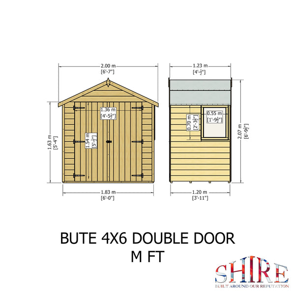 Shire Bute Shiplap Apex Double Door 4x6 12mm interlock Clad wooden Shed
