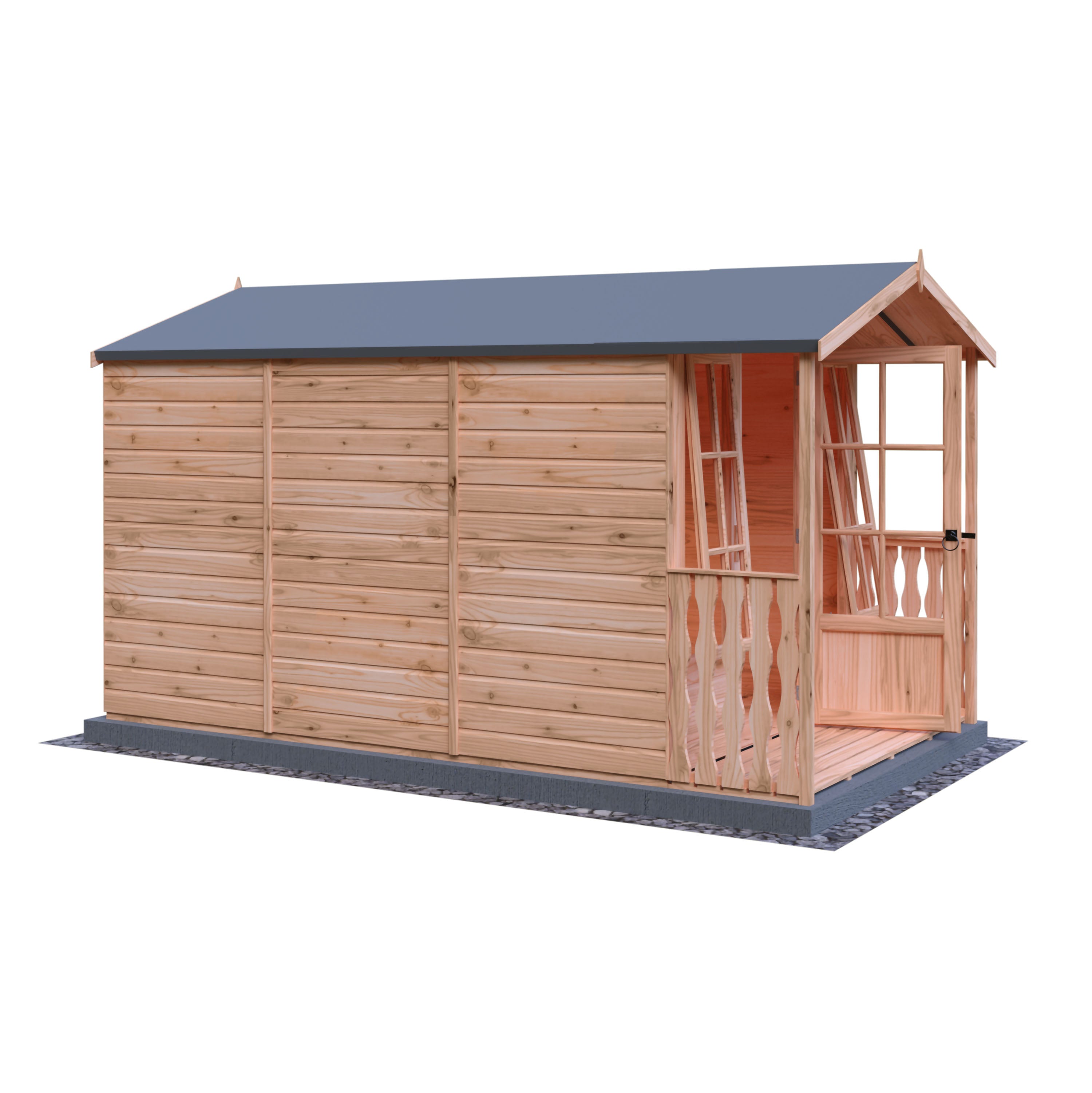 Shire Badminton & Verandah 7x10 12mm interlock Clad wooden Summerhouse - Best Shed