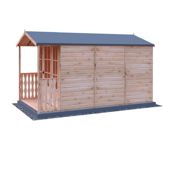 Shire Badminton & Verandah 7x10 12mm interlock Clad wooden Summerhouse - Best Shed