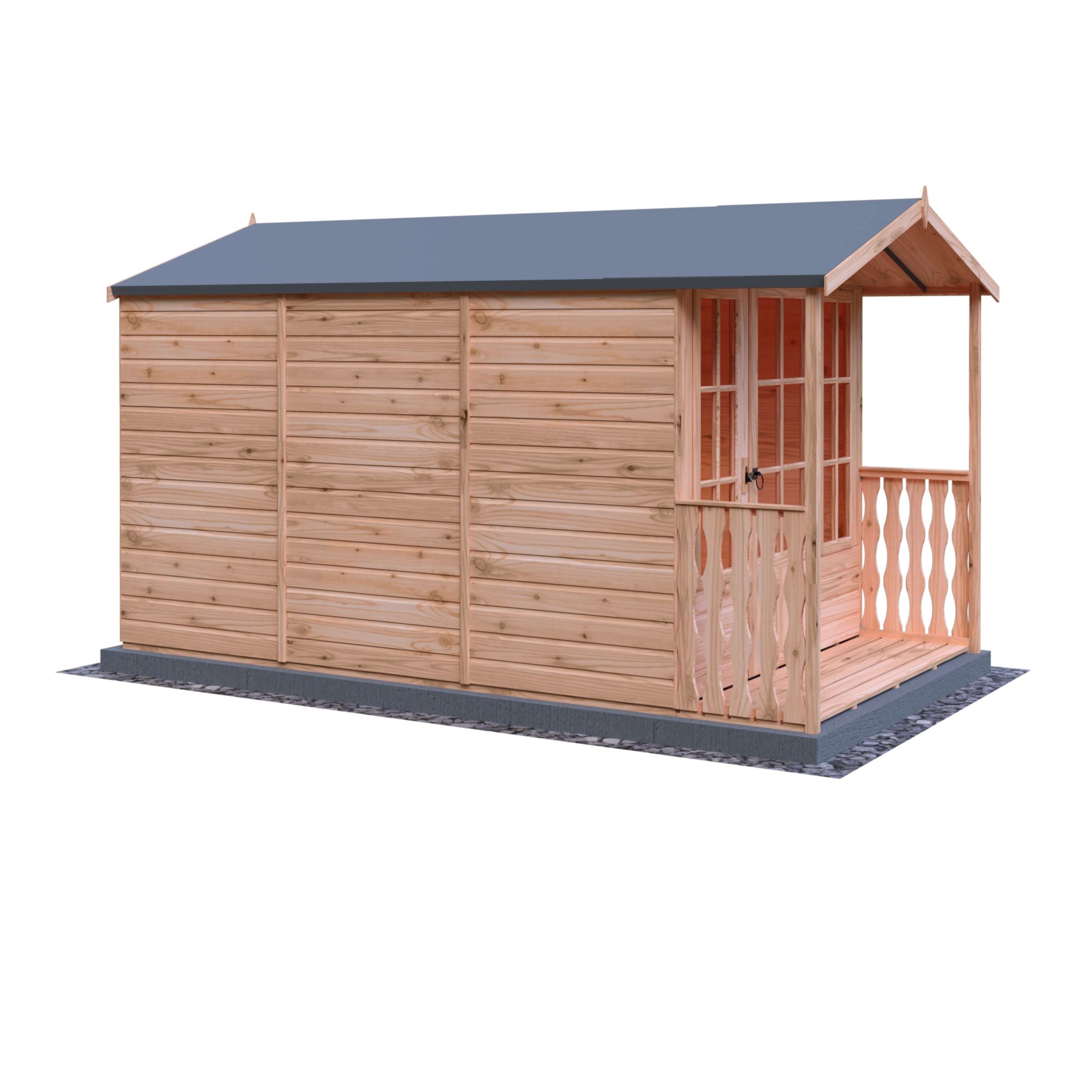 Shire Badminton & Verandah 7x10 12mm interlock Clad wooden Summerhouse - Best Shed