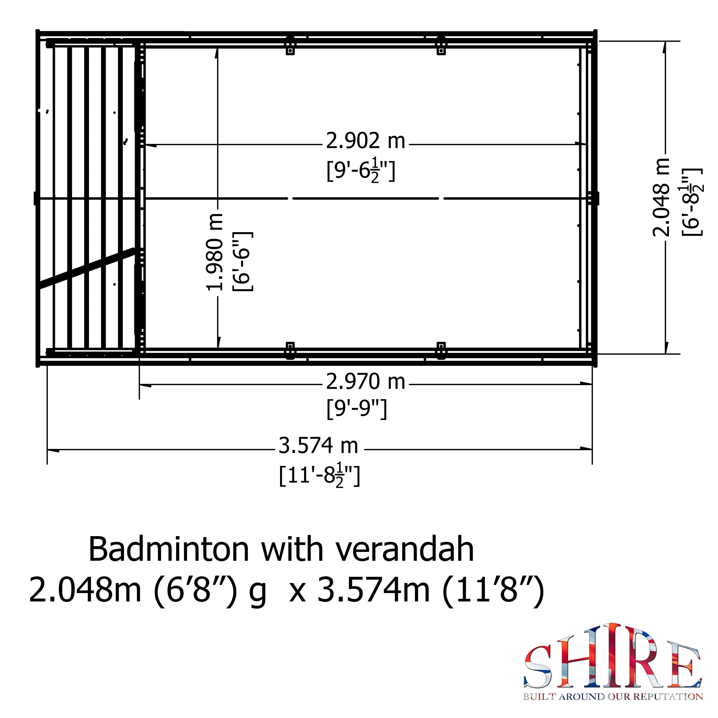 Shire Badminton & Verandah 7x10 12mm interlock Clad wooden Summerhouse - Best Shed