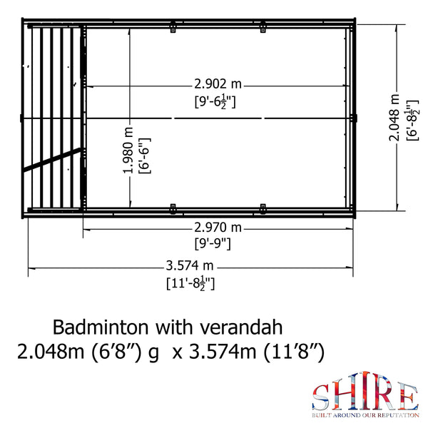 Shire Badminton & Verandah 7x10 12mm interlock Clad wooden Summerhouse - Best Shed