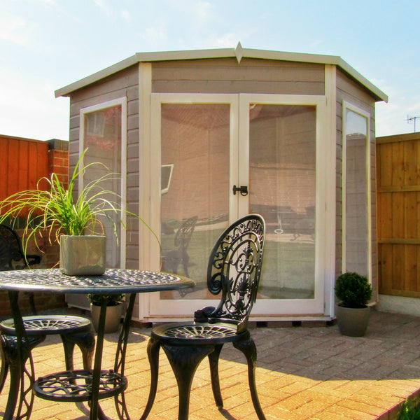 Shire Barclay 7x7 Corner Summerhouse 12mm Interlock Cladding - Best Shed
