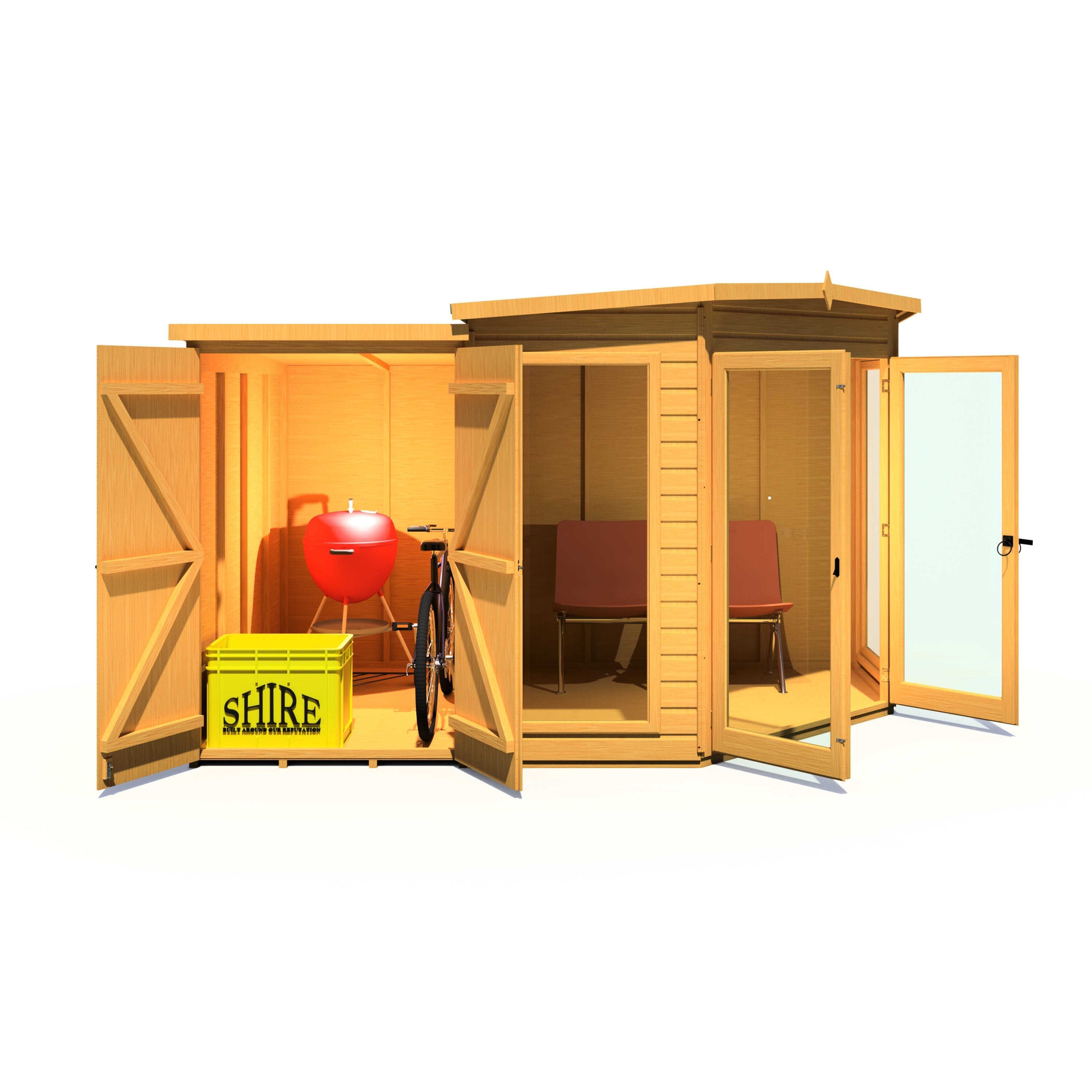 Shire Barclay With Side Shed 7x11 Corner Summerhouse 12mm Interlock Cladding - Best Shed