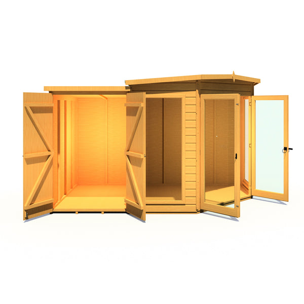 Shire Barclay With Side Shed 7x11 Corner Summerhouse 12mm Interlock Cladding - Best Shed