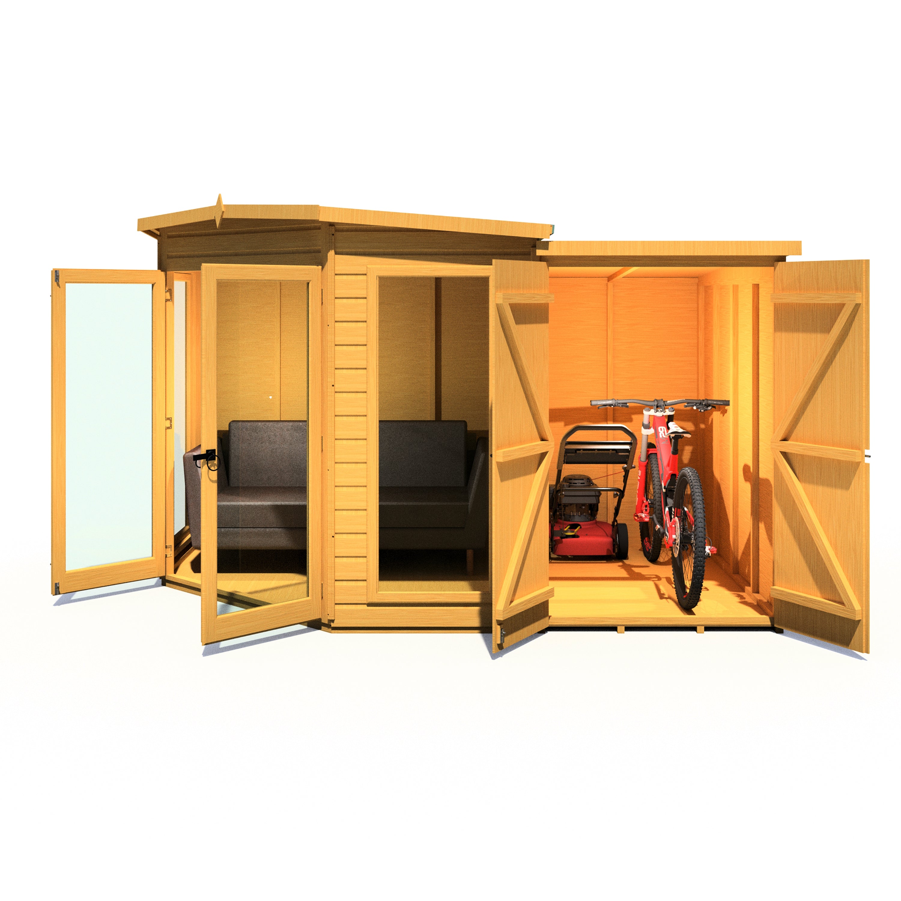 Shire Barclay With Side Shed 7x11 Corner Summerhouse 12mm Interlock Cladding - Best Shed