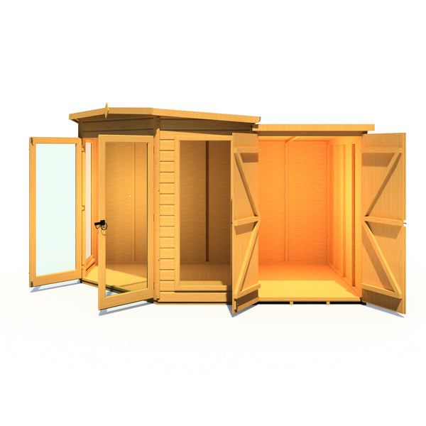 Shire Barclay With Side Shed 7x11 Corner Summerhouse 12mm Interlock Cladding - Best Shed
